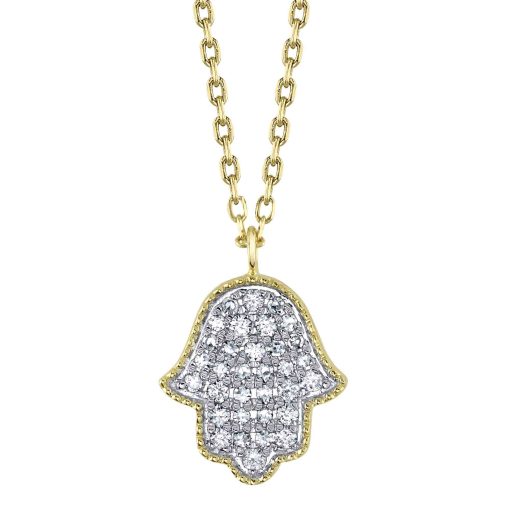 0.13CT 14K Y/G DIAMOND PAVE HAMSA NECKLACE