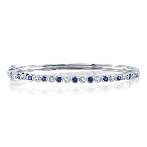 0.49CT DIAMOND & 0.73CT BLUE SAPPHIRE 14K W/G BEZEL BANGLE
