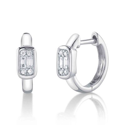 0.14CT 14K W/G DIAMOND BAGUETTE HUGGIE EARRING
