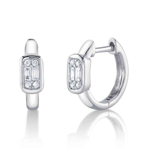 0.14CT 14K W/G DIAMOND BAGUETTE HUGGIE EARRING