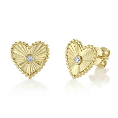 0.04CT 14K Y/G DIAMOND BEZEL HEART STUD EARRING